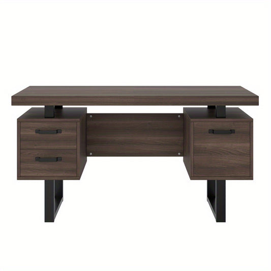 Bureau – Bureautafel – Werktafel – Computertafel – Schrijftafel – Bruin Houten Bureau – 135x54 cm – Fluisterstille Laden & Spatwaterbestendig