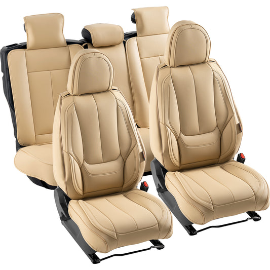 Universele Autostoelhoezen – Stoelhoes Auto – Autostoelbekleding – Autostoel Cover – Stoelhoes Set – Airbagvriendelijk – Dik Kunstleer Beige