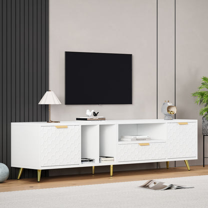 Tv Meubel – TV Kast – TV Dressoir – TV Stand – Meubelkast – Wit Honingraatpatroon – Kantelbeveiliging – 180x40x41 cm