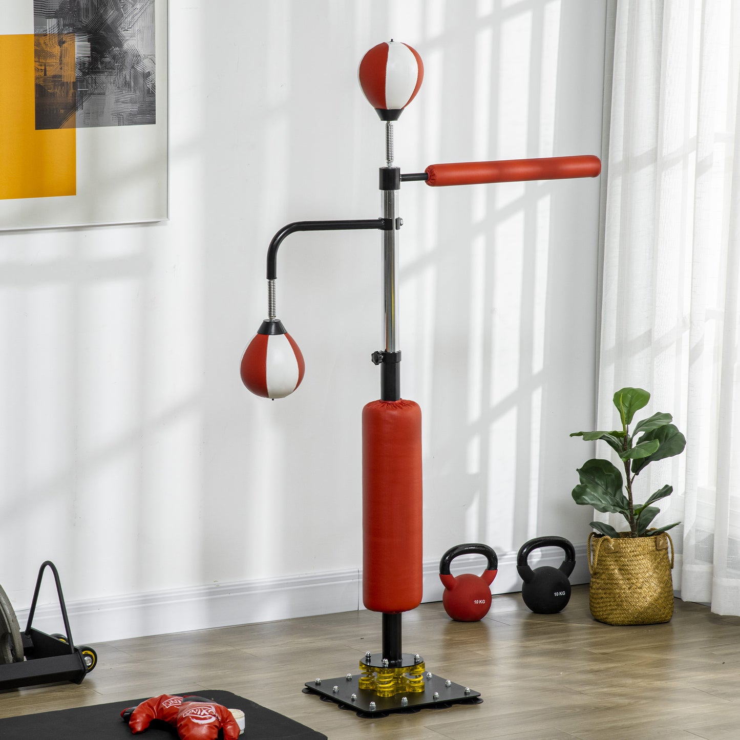 Bokszakstandaard – Bokszakhouder – Boksbalstandaard – Bokstrainer – Bokspaal – Verstelbare Hoogte 140-205 cm – 12 Zuignappen Voor Stabiliteit