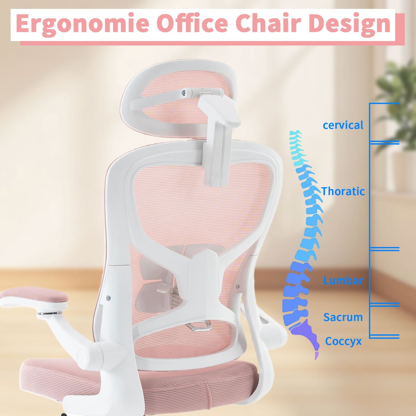Ergonomic Office Chair, Desk Chair with Adjustable Headrest, Armrests, Lumbar Support, Swivel Chair, Rocker Function, Mesh Executive Chair, Back-Friendly, Office Chair 150 kg