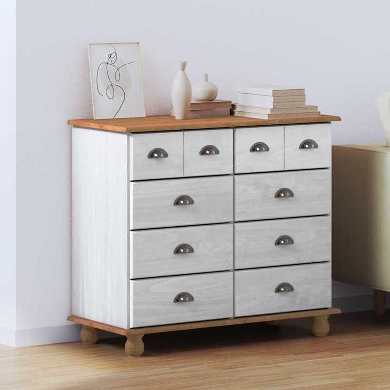 Ladekast – Dressoir – Commode – Opbergkast – Kast – Wit & Naturel Hout – 91x40x79 cm – Vergrendelbare Laden
