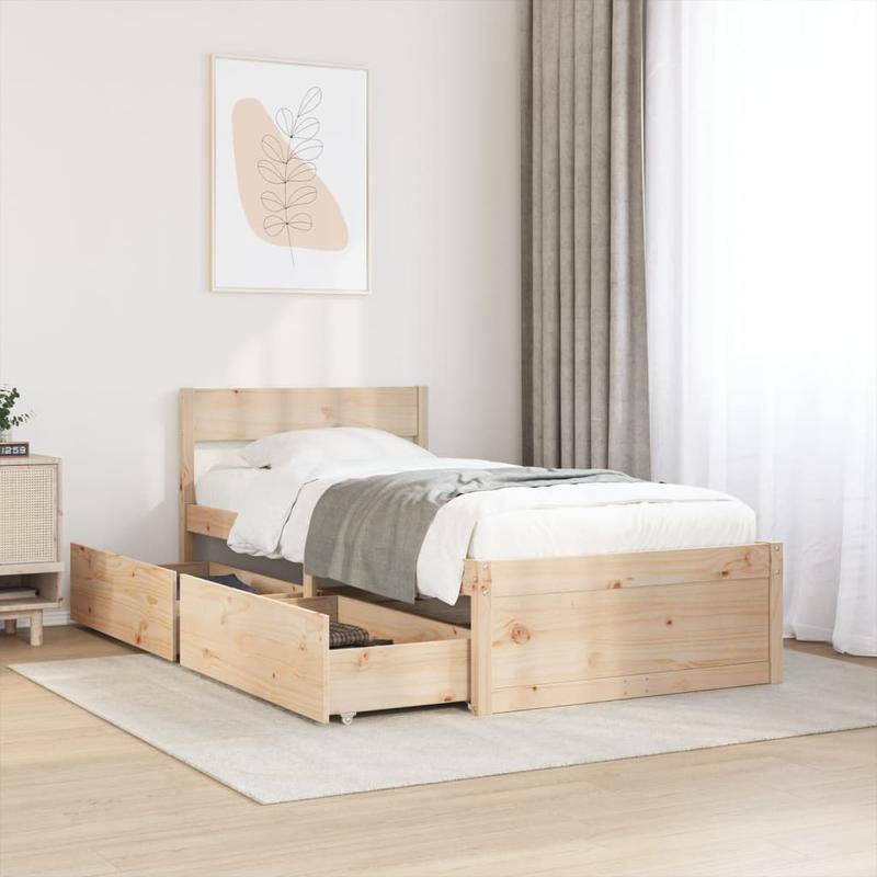 Bedframe – Bed – Bedbodem – Eenpersoonsbed – Slaapbank – Massief Dennenhout – 100x200 cm – Stevig & Geassembleerd
