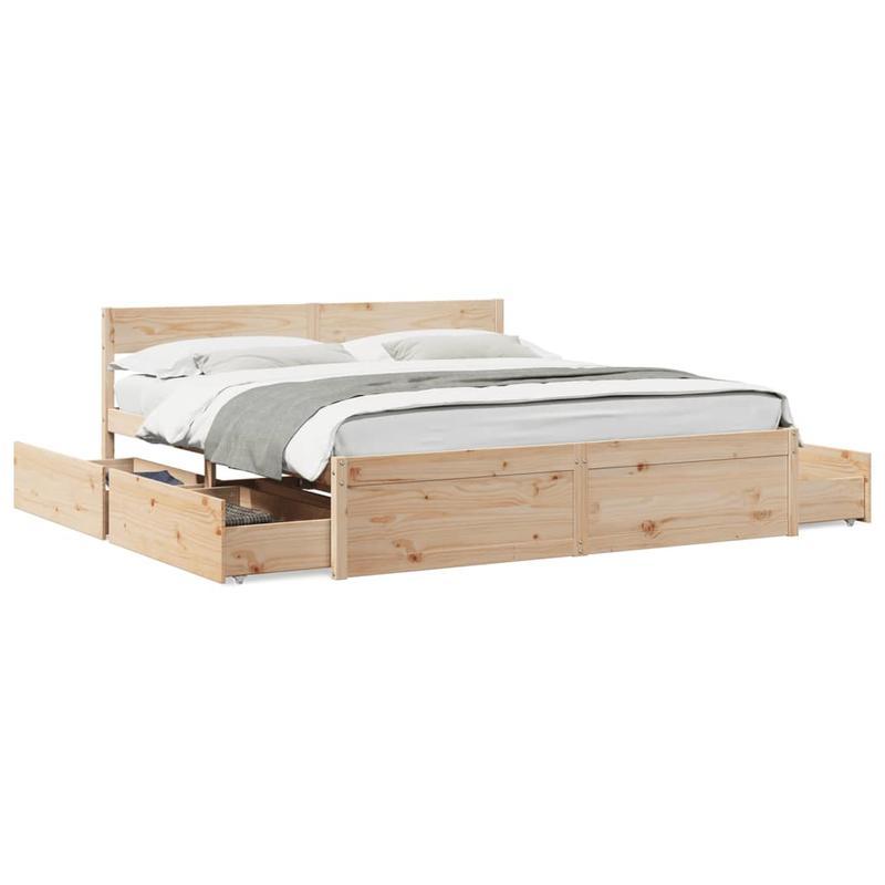 Bedframe – Houten Bed – Massief Houten Bed – Tweepersoonsbed – Platformbed – 200x200 cm – Massief Grenenhout – Met Opberglades