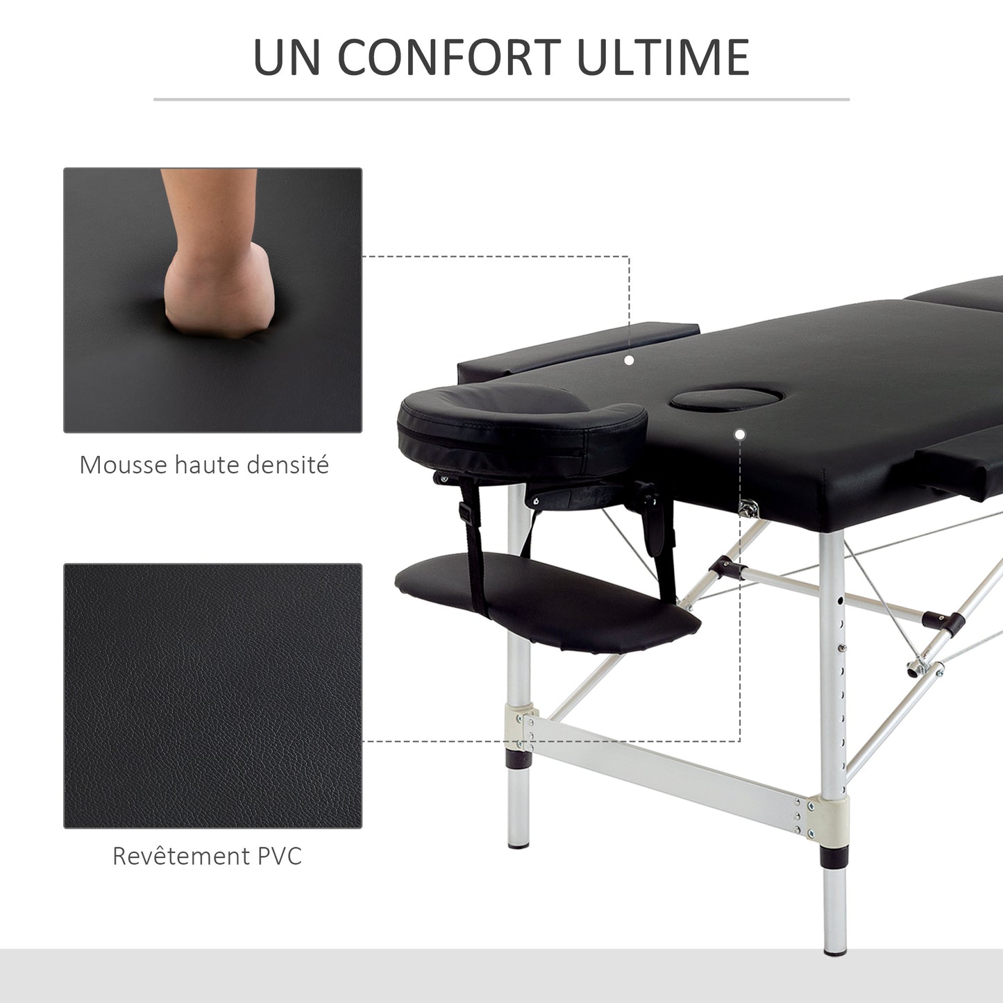 Massagetafel – Behandeltafel – Massagebed – Therapiebed – Inklapbaar – Verstelbare Hoogte 59-84 cm – Draagvermogen 225 kg – Aluminium Frame – Zwart – 185x70 cm