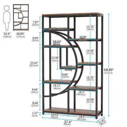 Industriële Boekenkast – Boekplank – Boekenrek – Opbergrek – Vakkenkast – Robuust Metalen Frame – 5 Planken Hoog – Verstelbare Pootjes – Ruimtebesparend Design – Rustiek Bruin & Zwart