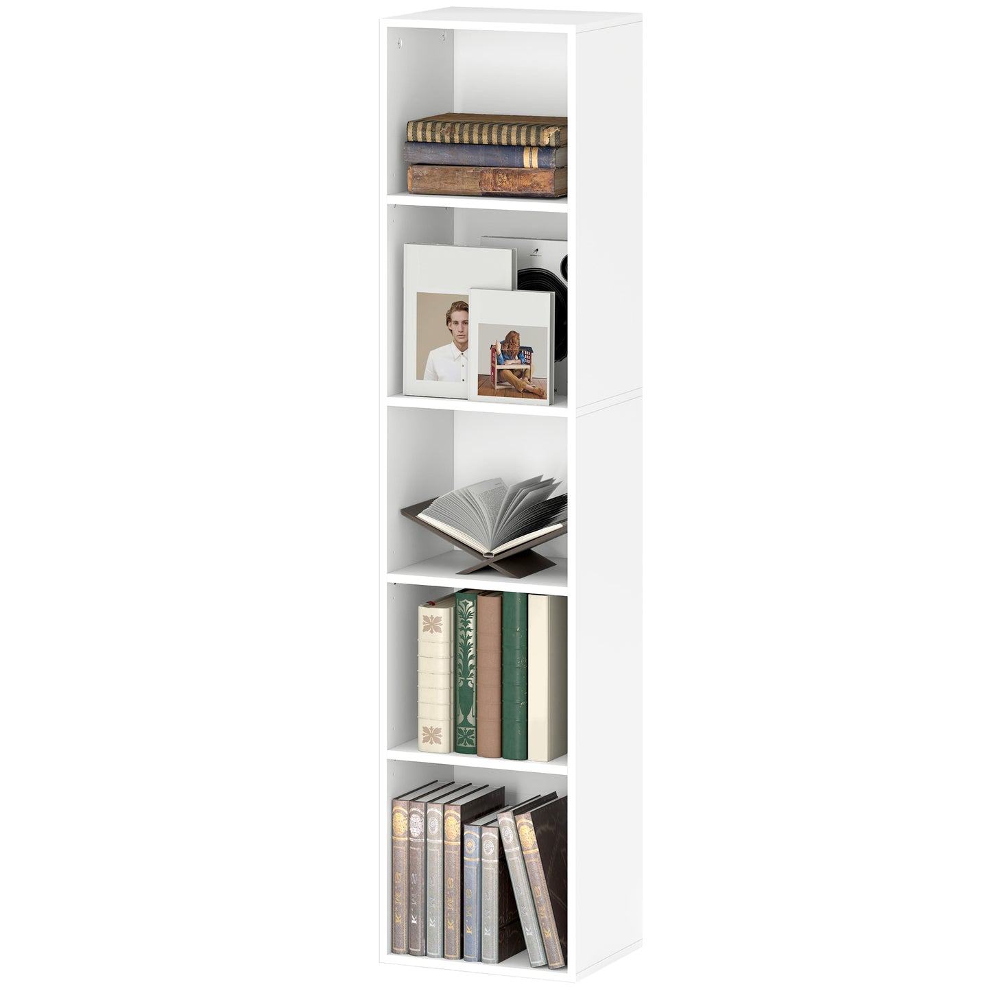Boekenkast – Boekplank – Opbergkast – Wandrek – Stellingkast – Wit Houten Design – 5 Verstelbare Planken – Compact Hoogte 133,5 cm