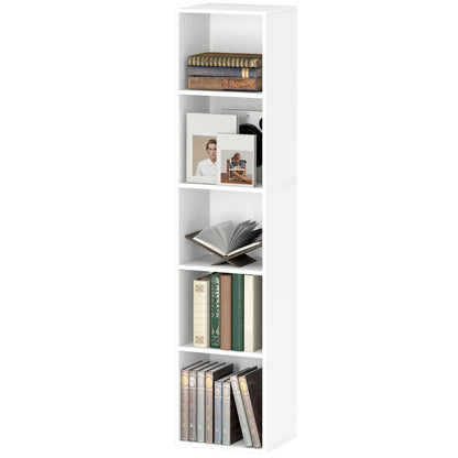 Boekenkast – Boekplank – Opbergkast – Wandrek – Stellingkast – Wit Houten Design – 5 Verstelbare Planken – Compact Hoogte 133,5 cm