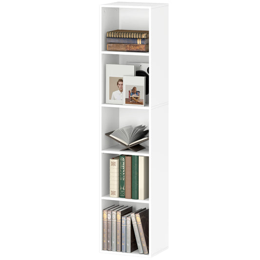 Boekenkast – Boekplank – Opbergkast – Wandrek – Stellingkast – Wit Houten Design – 5 Verstelbare Planken – Compact Hoogte 133,5 cm