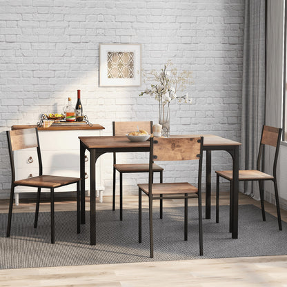 Eettafelset – Eettafel Met Stoelen – Diningset – Keukentafelset – Industrieel Design – Vintage Bruin – Ruimtebesparend Ontwerp – MDF Tafelblad Met Metaal Frame