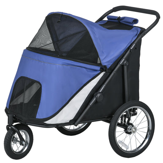 Hondenbuggy – Hondenwagen – Huisdierenwagen – Wandelwagen – Opvouwbaar – Stalen Frame – Zacht Ligkussen – Blauw/Zwart