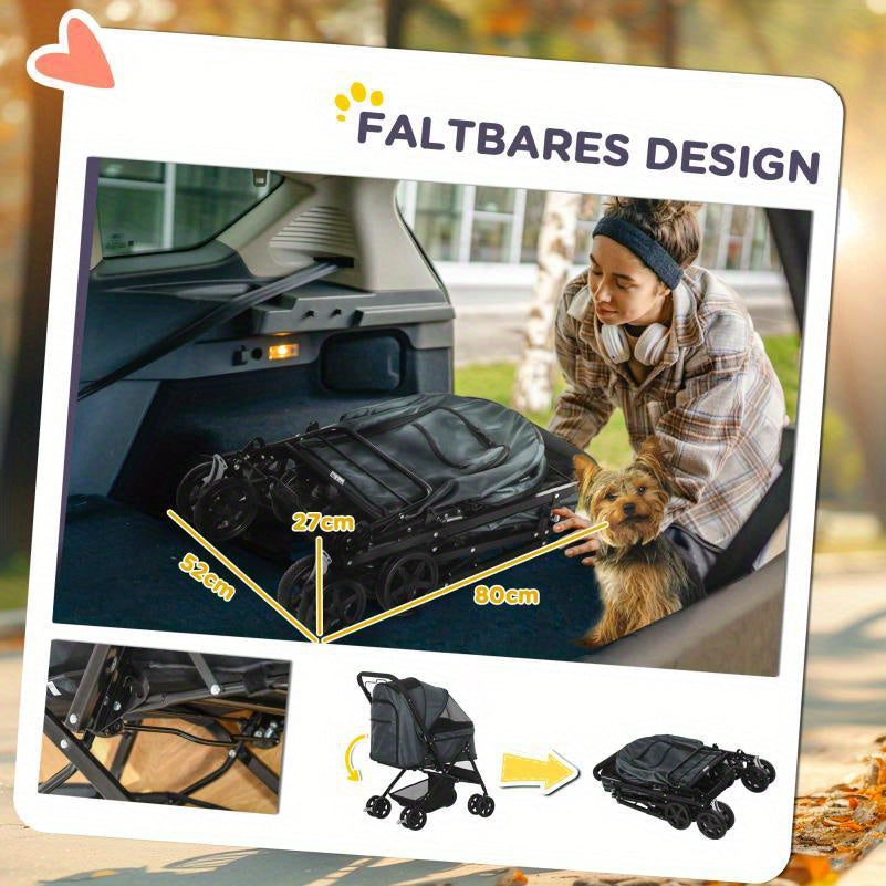 Huisdierwagen – Dierenwagen – Pet Stroller – Draagwagen – Reiswandelwagen – Lichtgewicht en Inklapbaar – All-Terrain Wielen met Remmen
