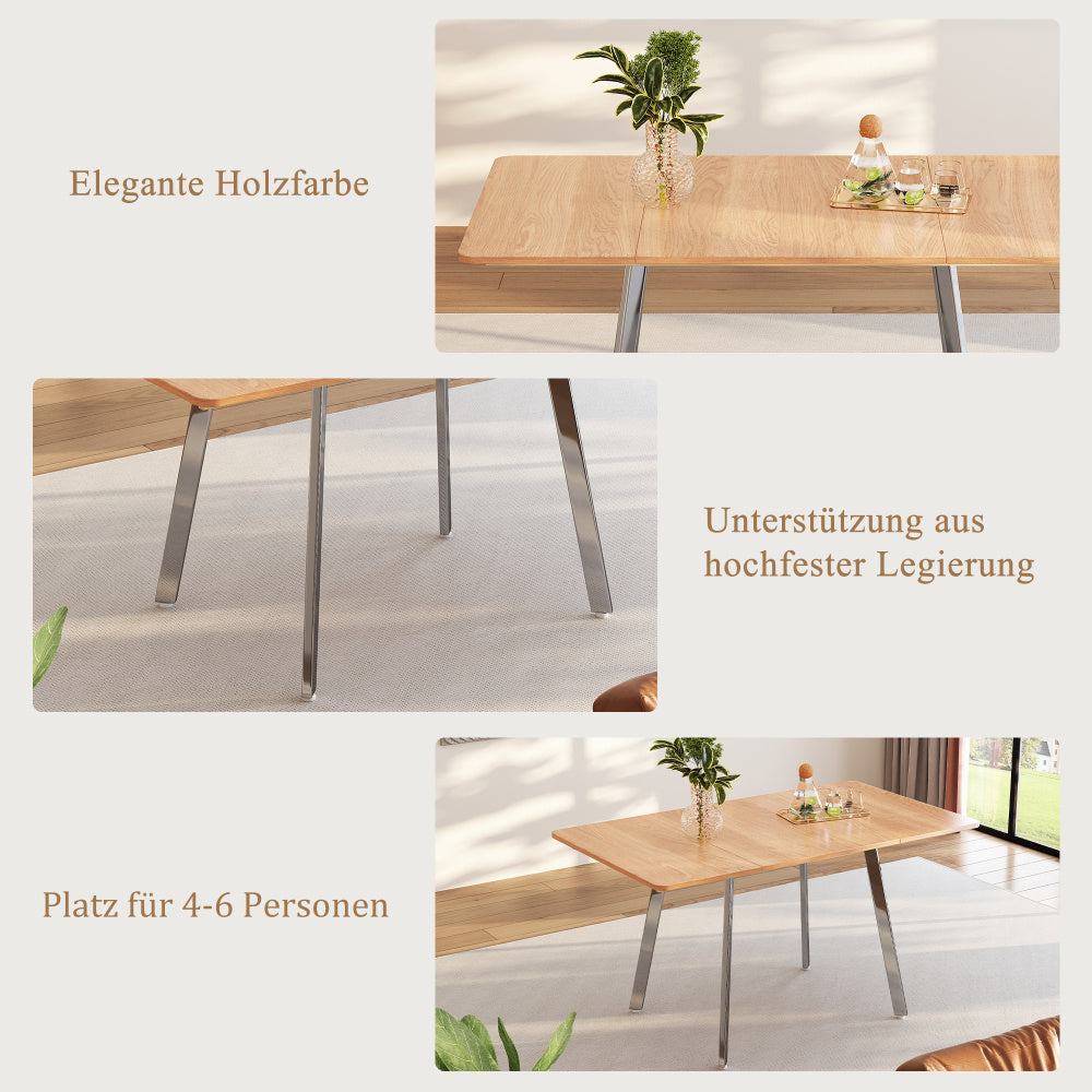 Uitklaptafel – Klaptafel – Uitschuifbare Tafel – Eettafel – Vouwtafel – Natuurlijk Hout – 120-160 cm Uitschuifbaar – Stevig Metaal