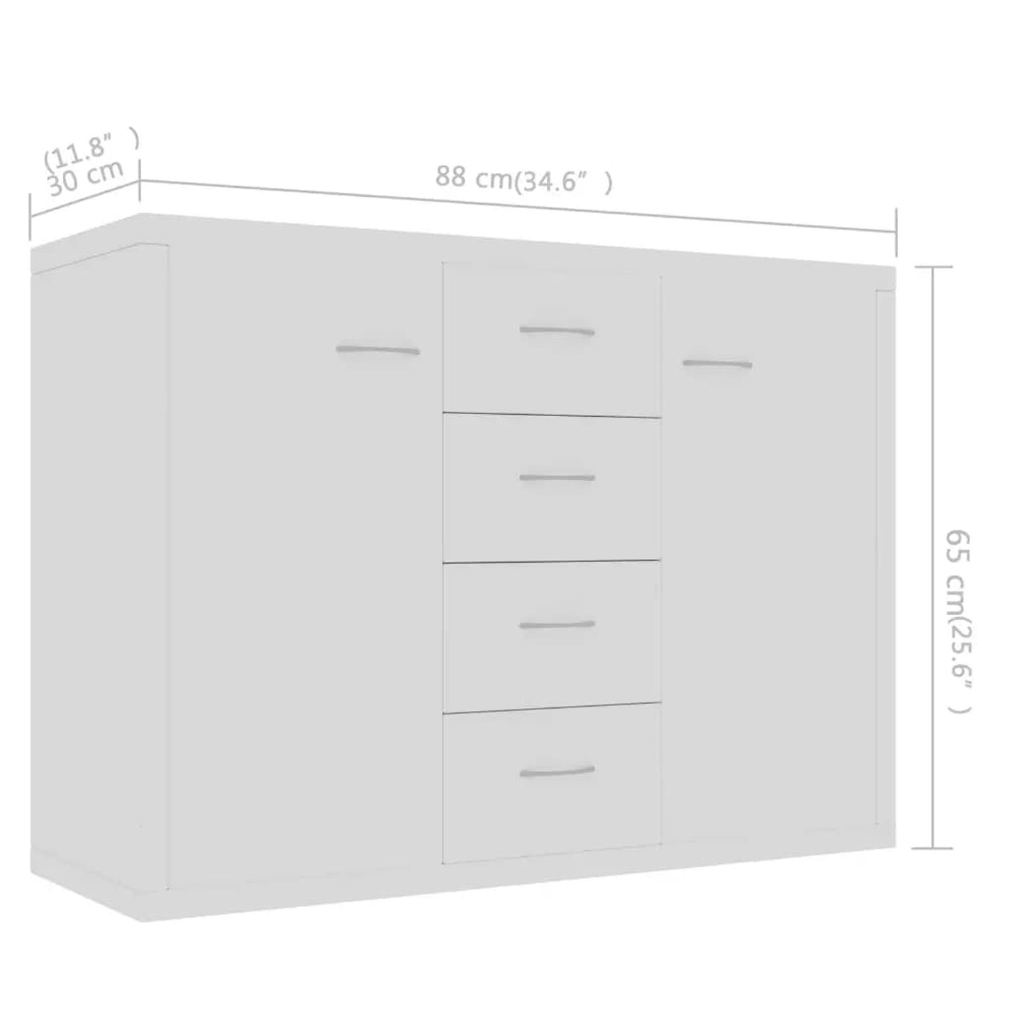 Sideboard White 88x30x65cm Engineered Wood Side Cabinet Organizer Storage Cabinet Storage Box for Bedroom, Living Room, Bathroom, Home Furniture