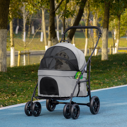 Wandelwagen Huisdier – Dierenwagen – Hondenwagen – Kattenwagen – Draagmand – 2-in-1 Ontwerp – Stevig Stalen Frame – Lichtgewicht 600D Oxford Grijs
