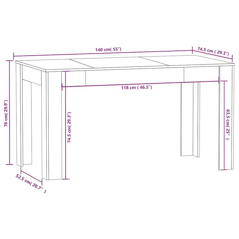 Eettafel – Tafel – Eetkamertafel – Keukentafel – Houten Tafel – Rechthoekig – 140x74,5 cm – Massief Hardhout – Onderhoudsvriendelijk Oppervlak – Grijs – Stevig – Klassiek Minimalistisch Design