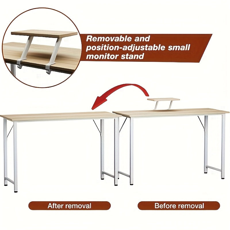 Compact Computer Desk With Monitor Stand, 100x50cm Wooden Home Office Desk, White Metal Frame & Ergonomic Design (75cm Height)