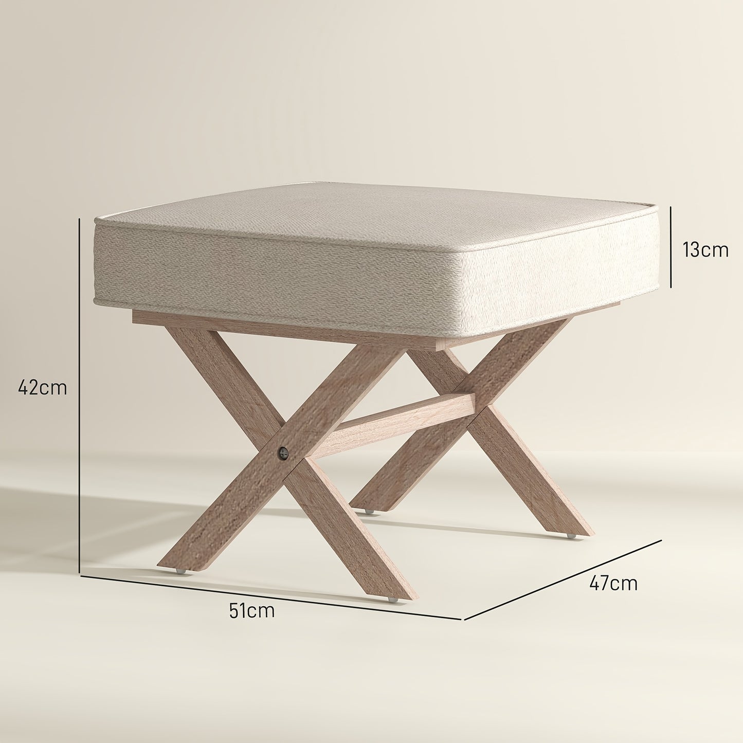 Poef – Kruk – Voetenbankje – Hocker – Zitzak – Gestoffeerd Linnen Look – Houten Onderstel – Anti-slip Mat – Licht Beige