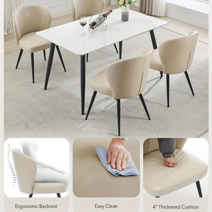 Eetkamerstoel – Stoel – Kuipstoel – Armstoel – Designstoel – Set van 2 – Beige – Synthetisch Leder – Ergonomisch Schuimzitvlak – Metaal Onderstel Met Hoge Draagkracht