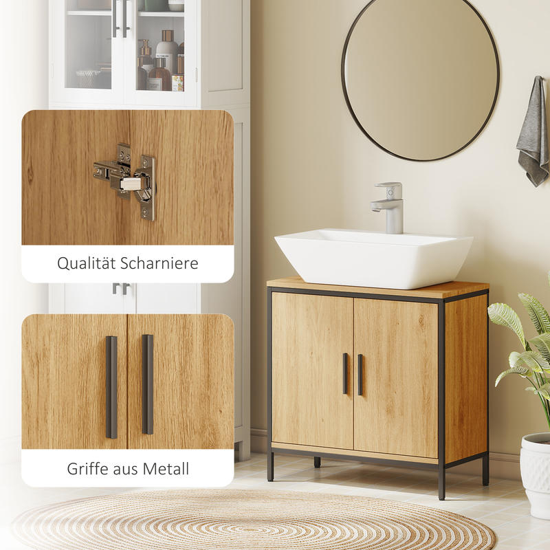 Modern Bathroom Vanity Cabinet with 2 Doors - Freestanding Bathroom Storage Unit, Adjustable Shelf, Space-Saving Bathroom Organizer, No Pedestal Needed, Easy Assembly, for Bathroom or Kitchen - Oak Bathroom Cabinet, Bathroom
