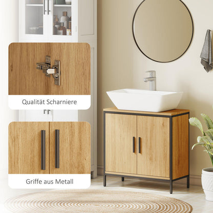 Modern Bathroom Vanity Cabinet with 2 Doors - Freestanding Bathroom Storage Unit, Adjustable Shelf, Space-Saving Bathroom Organizer, No Pedestal Needed, Easy Assembly, for Bathroom or Kitchen - Oak Bathroom Cabinet, Bathroom