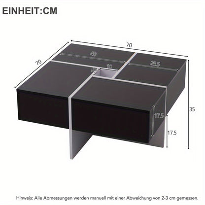 Salontafel – Koffietafel – Bijzettafel – Woonkamertafel – Tafeltje – Hoogglans Zwart-Wit – 70x70x35 cm – Met Opbergruimte en 4 Laden