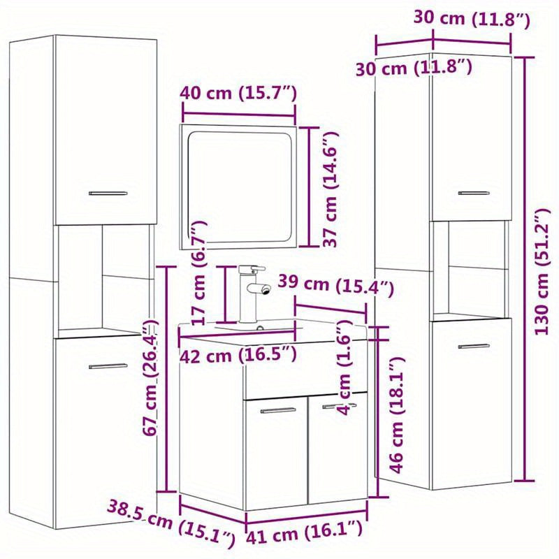 Badkamermeubelset – Badkamermeubels – Badkamerkast – Badkamermeubilair – Badkamermeubel 5-delig – Betongrijs – Duurzaam Hout – Onderhoudsvriendelijk