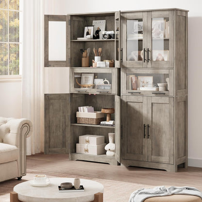Badkamerkast – Badkamermeubel – Opbergkast – Kolomkast – Wastafelonderkast – Hardhouten Constructie – Verstelbare Planken – Grijs – 170x62x30 cm