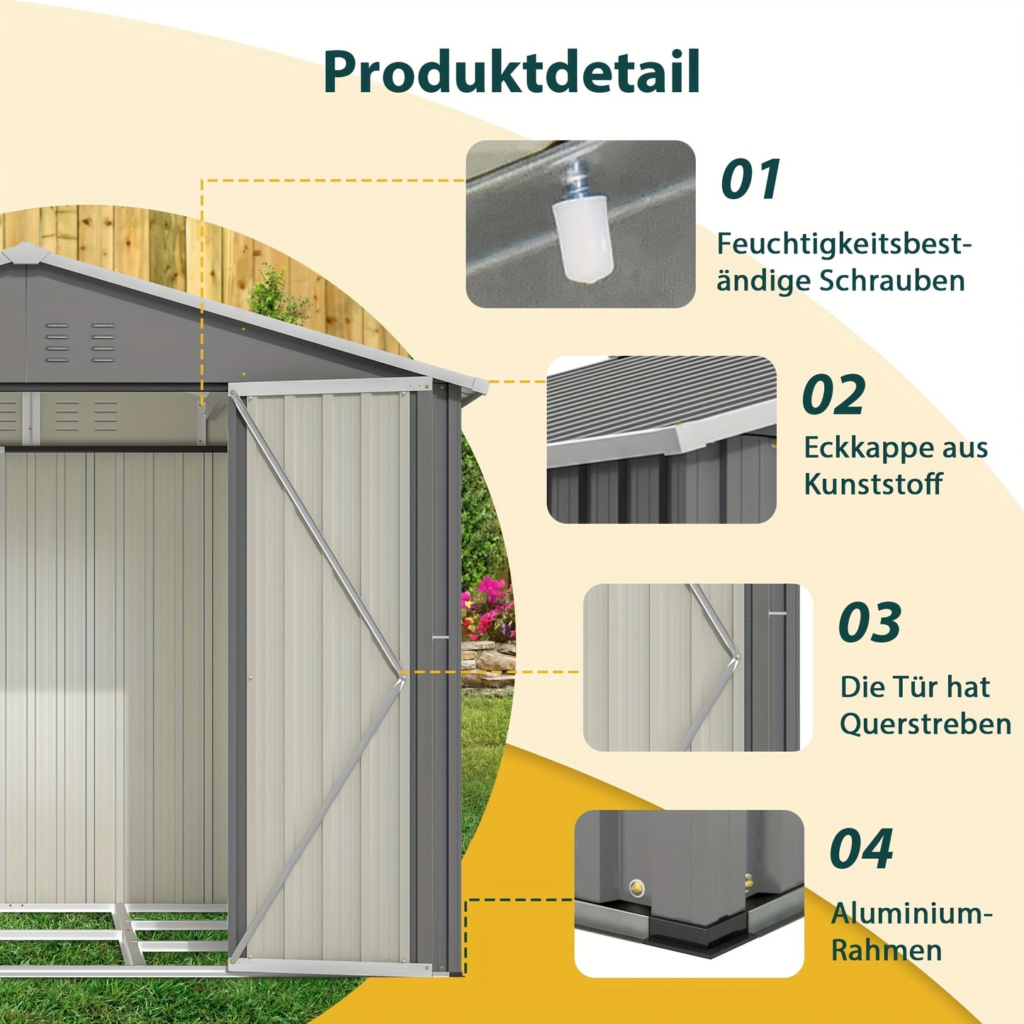 Tuinhuisje – Tuinschuur – Berging – Gereedschapsschuur – Metaal – Weerbestendig Staal – Ventilatie – Met Slot – 244x183 cm – Grijs