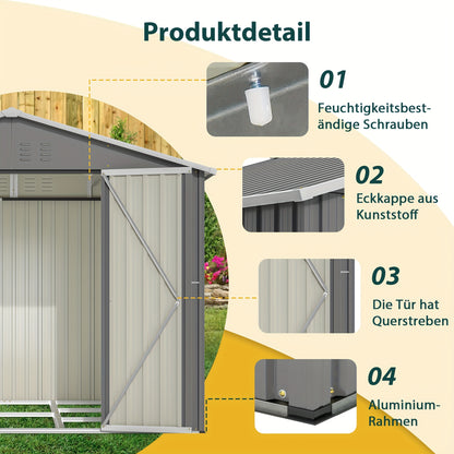 Tuinhuisje – Tuinschuur – Berging – Gereedschapsschuur – Metaal – Weerbestendig Staal – Ventilatie – Met Slot – 244x183 cm – Grijs