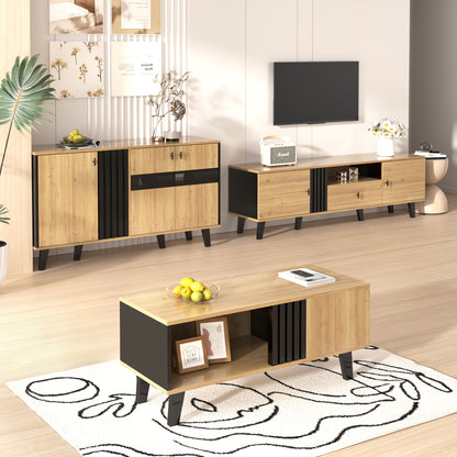 Modern Bamboo Hallway Organizer & Sideboard with Storage - Freestanding Entryway Cabinet with Doors & Shelves, Space-Saving Design for Hallway, Living Room, Bedroom - Easy Assembly, Natural Brown Finish, 140x78.5x41cm (55"x31