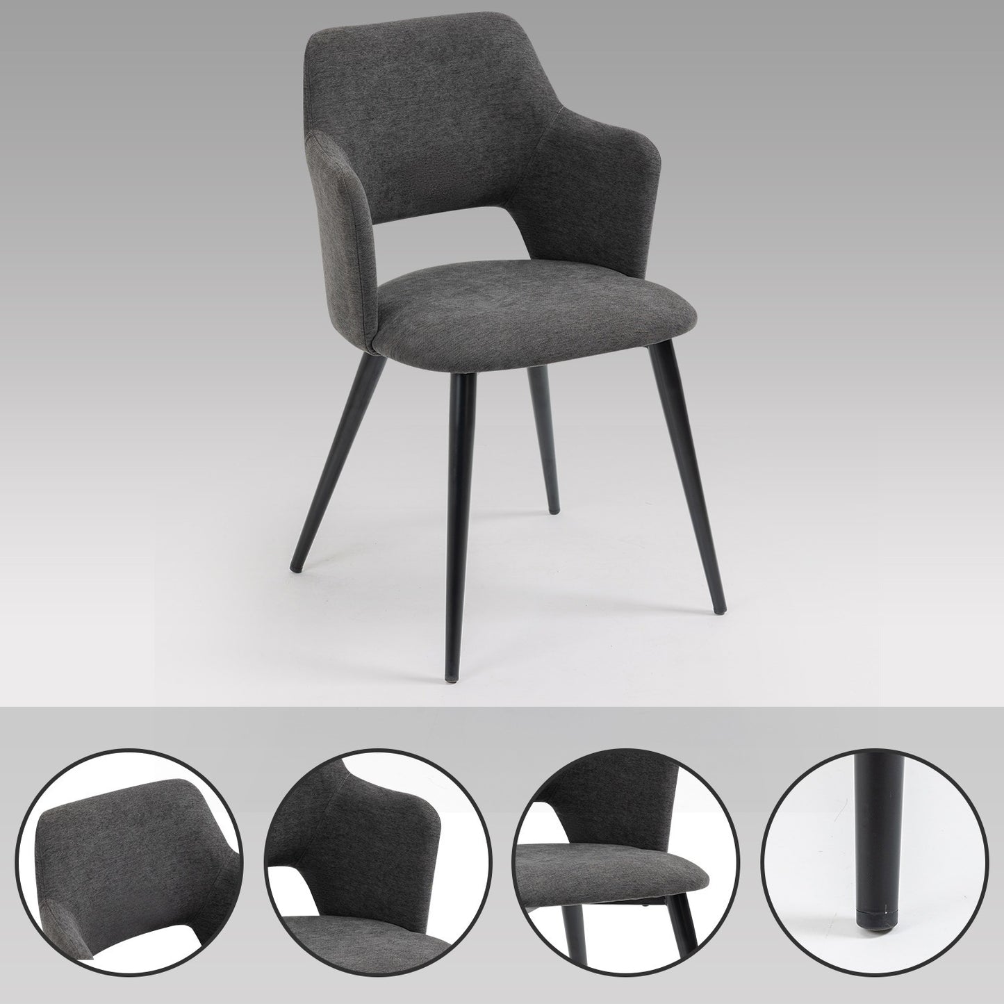 Uitbreidbare Eetkamerset – Eettafel Set – Dinerset – Keukenset – Stoelenset – Zwart Met Grijze Stoffering – Met Stalen Frame – MDF Tafelblad 160x80 cm