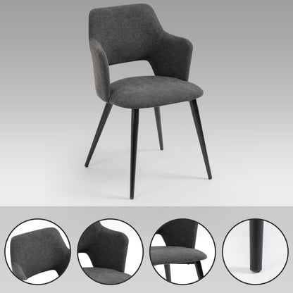 Uitbreidbare Eetkamerset – Eettafel Set – Dinerset – Keukenset – Stoelenset – Zwart Met Grijze Stoffering – Met Stalen Frame – MDF Tafelblad 160x80 cm