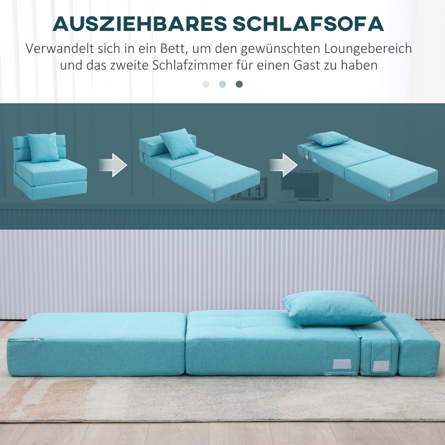 Slaapstoel – Relaxstoel – Logeerstoel – Guestbed – Opklapbed – Lichtblauw – Afneembare Wasbare Hoes – Compact Formaat 70x70x61 cm