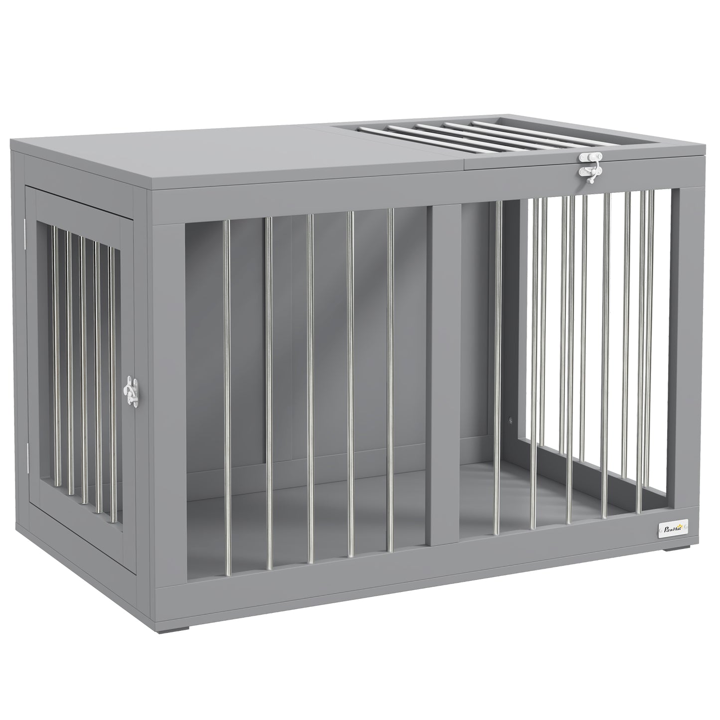 Hondenbench – Hondenkooi – Binnenkennel – Hondenhuis – Reisbench – 2 Afsluitbare Deuren – Verhoogde Bodem – Modern Grijs – 80 x 50 x 56,5 cm