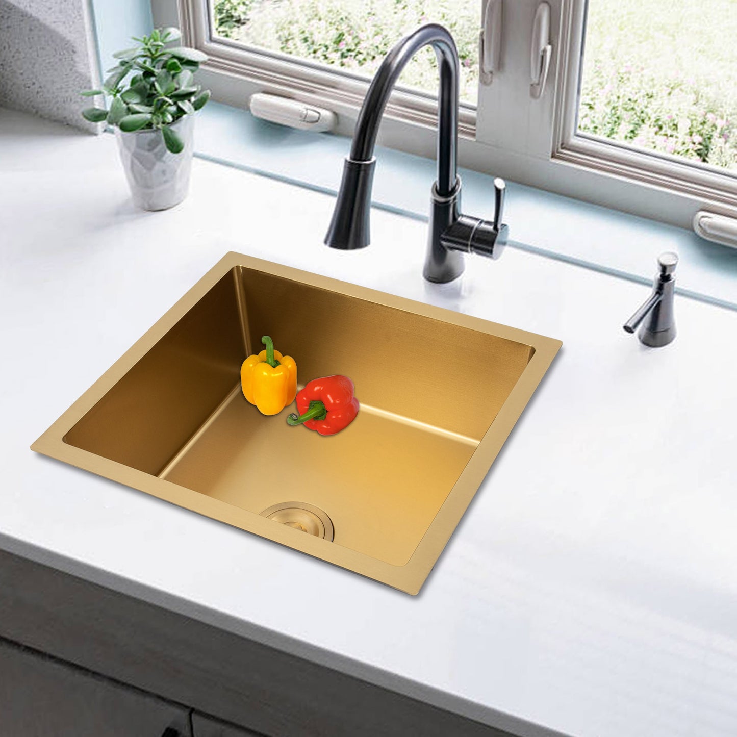 Keukenspoelbak – Spoelbak – Wasbak – Gootsteen – Enkele Spoelbak – RVS 201 – Grote Capaciteit 50x45 cm – Diepte 19,9 cm – Krasbestendig & Eenvoudige Installatie