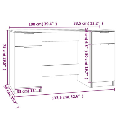 Bureau – Schrijftafel – Werkplekmeubel – Kantoortafel – Betongrijs – Stevig Hardhout – Ruime Opbergruimte