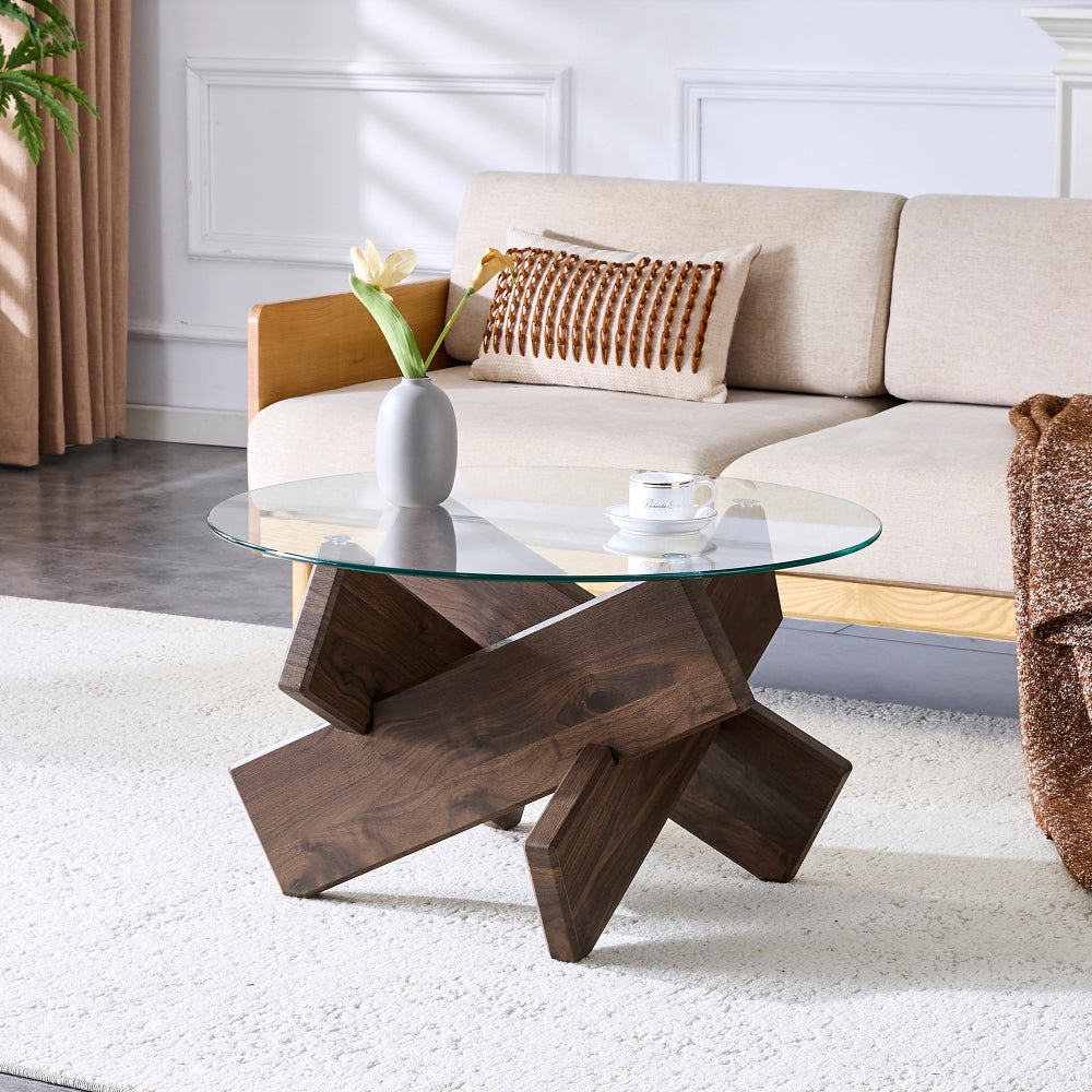 Ronde Salontafel – Glazen Tafel – Koffietafel – Moderne Tafel – Bijzettafel – Diameter 79 cm – 0,8 cm Gehard Glas – Zwarte Metalen Poten – Direct Gemonteerd