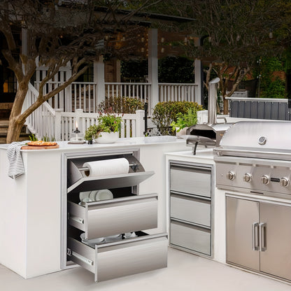 Buitenkeukenlade – BBQ Lade – Opberglade – RVS Lade – Buitenlade – Roestvrij Staal – Geïntegreerde Papieren Houder – 45,7 x 58,4 x 58,4 cm – Weerbestendig & Soepel Uitschuifsysteem