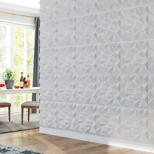 PVC Wandpanelen – Muurpanelen – 3D Panelen – Decoratieve Panels – Witte Wandbekleding – 40 Stuks 50x50 cm – Water- En Vlekbestendig PVC – 3D Diamantpatroon