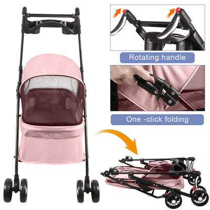 Inklapbare Hondenbuggy – Dierenwagen – Huisdierenwagen – Hondenkar – Kattenbuggy – Compact & Stevig Carbonstaal Frame – Max 15 Kg Draagvermogen – Roze 50x70x95 cm