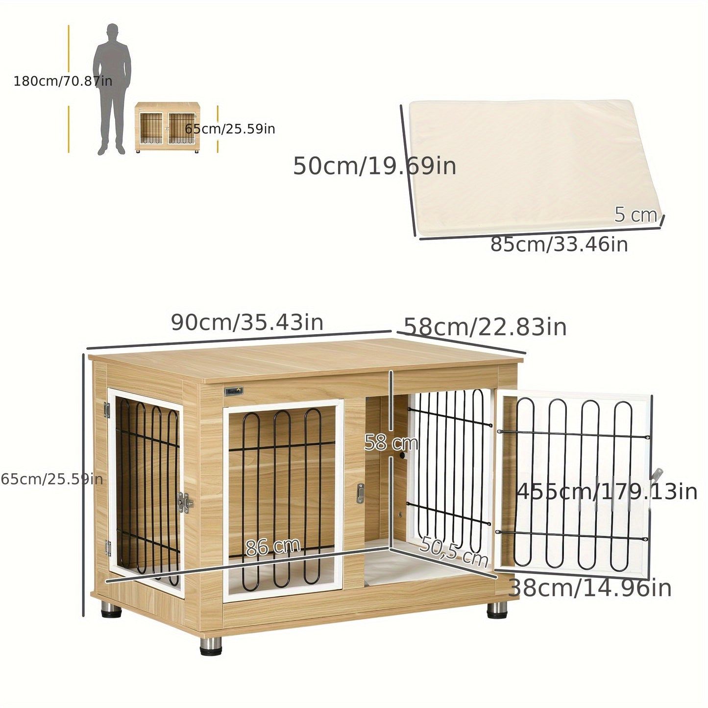Hondenkennel – Hondenbench – Hondenkooi – Hondenhok – Hondenhuis – Medium – Stalen Materiaal – Dubbele Deuren Met Mat – Khaki