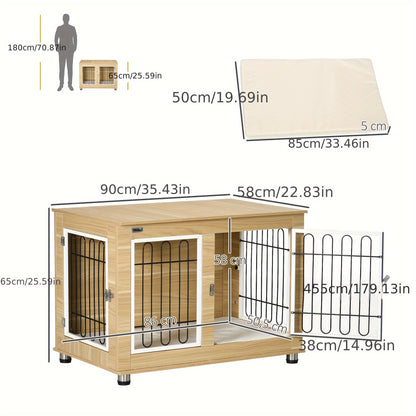 Hondenkennel – Hondenbench – Hondenkooi – Hondenhok – Hondenhuis – Medium – Stalen Materiaal – Dubbele Deuren Met Mat – Khaki