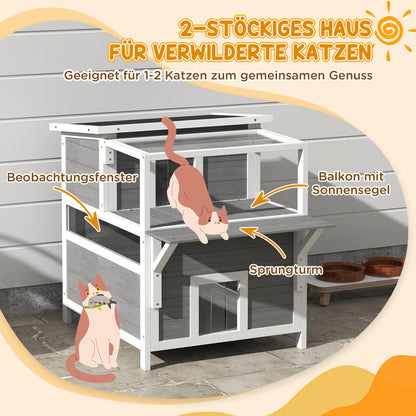 Kattenhuis – Kattenverblijf – Kattenhuisje – Kattenhok – Kattencondo – 2 Verdiepingen Met Balkon – Weerbestendig En Duurzaam – Ruim Ontwerp Voor Grote Katten