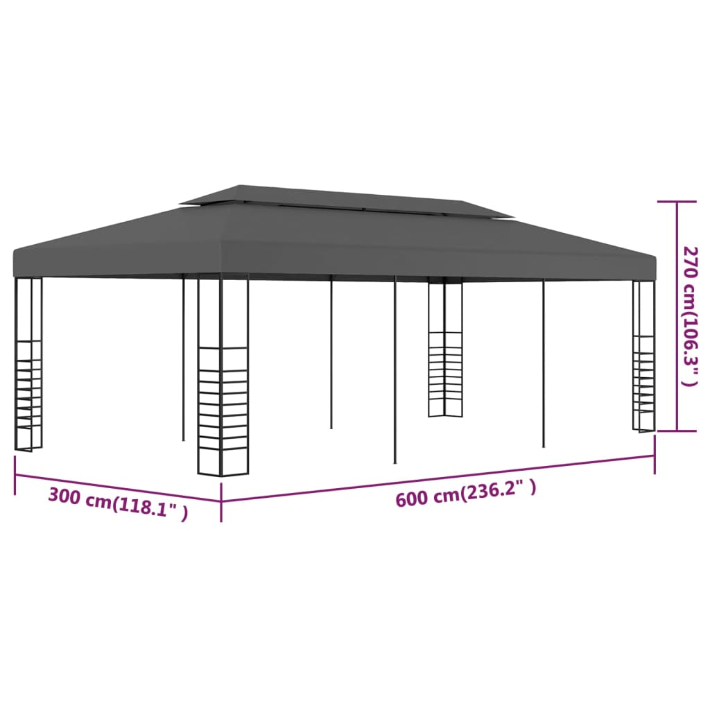 Paviljoen – Tuinoverkapping – Partytent – Schaduwdoek – Zonnescherm – Ruim 3x6 Meter – Stalen Frame Met Waterafstotend Dak