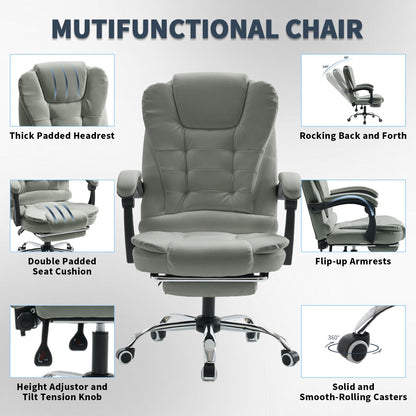 Bureaustoel – Werkstoel – Computestoel – Deskchair – Kantoorstoel – Hoogte Verstelbaar – Memory Foam Zitting – Uitschuifbare Voetensteun – Lederlook Bekleding – Donkergrijs