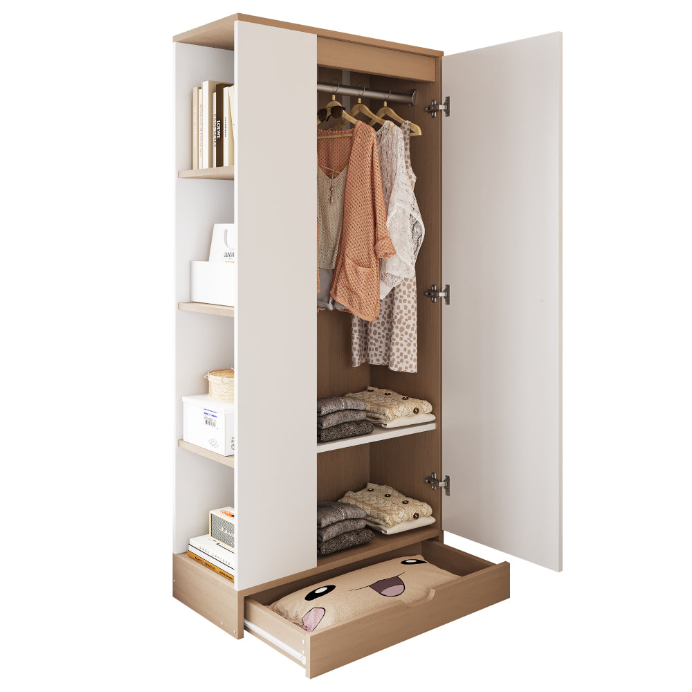 Kledingkast – Garderobekast – Opbergkast – Draaideurkast – Slaapkamerkast – Compact 70x40x170 cm – Metalen Constructie Wit