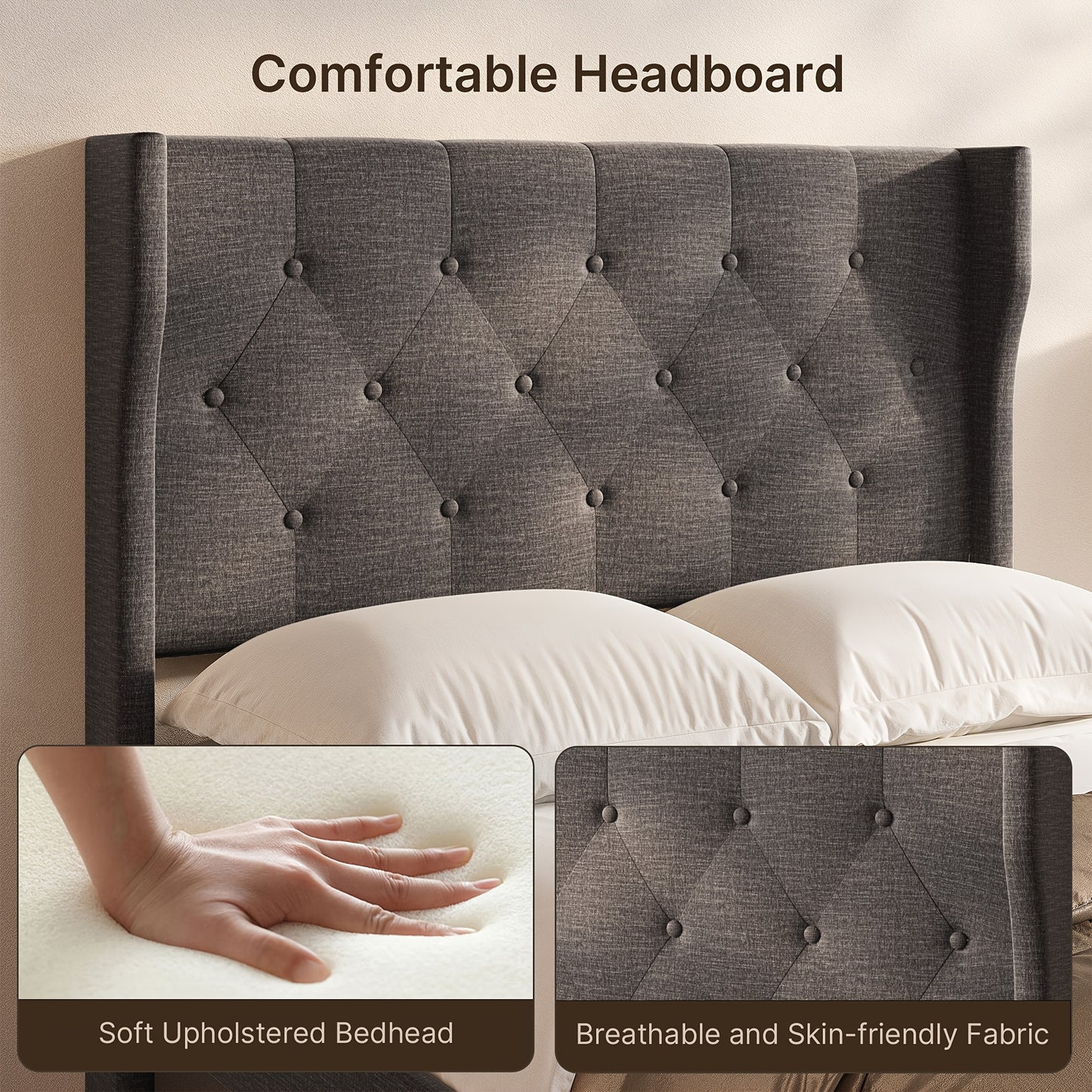 Bedframe – Bedombouw – Ledikant – Slaapbank – Bedbasis – Beige Kleur – Stevige Hardhout Metalen Constructie – 20 cm Opbergruimte Onder Bed