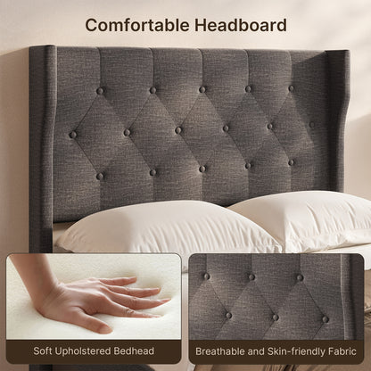 Bedframe – Bedombouw – Ledikant – Slaapbank – Bedbasis – Beige Kleur – Stevige Hardhout Metalen Constructie – 20 cm Opbergruimte Onder Bed