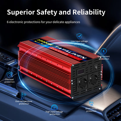 Spanningsomvormer – Omvormer – Inverter – Stroomomzetter – Converter – 12V Naar 220V – 10000W Piekvermogen – 4000W Continu Vermogen – Draagbaar & Duurzaam – Europese Standaard Stopcontact